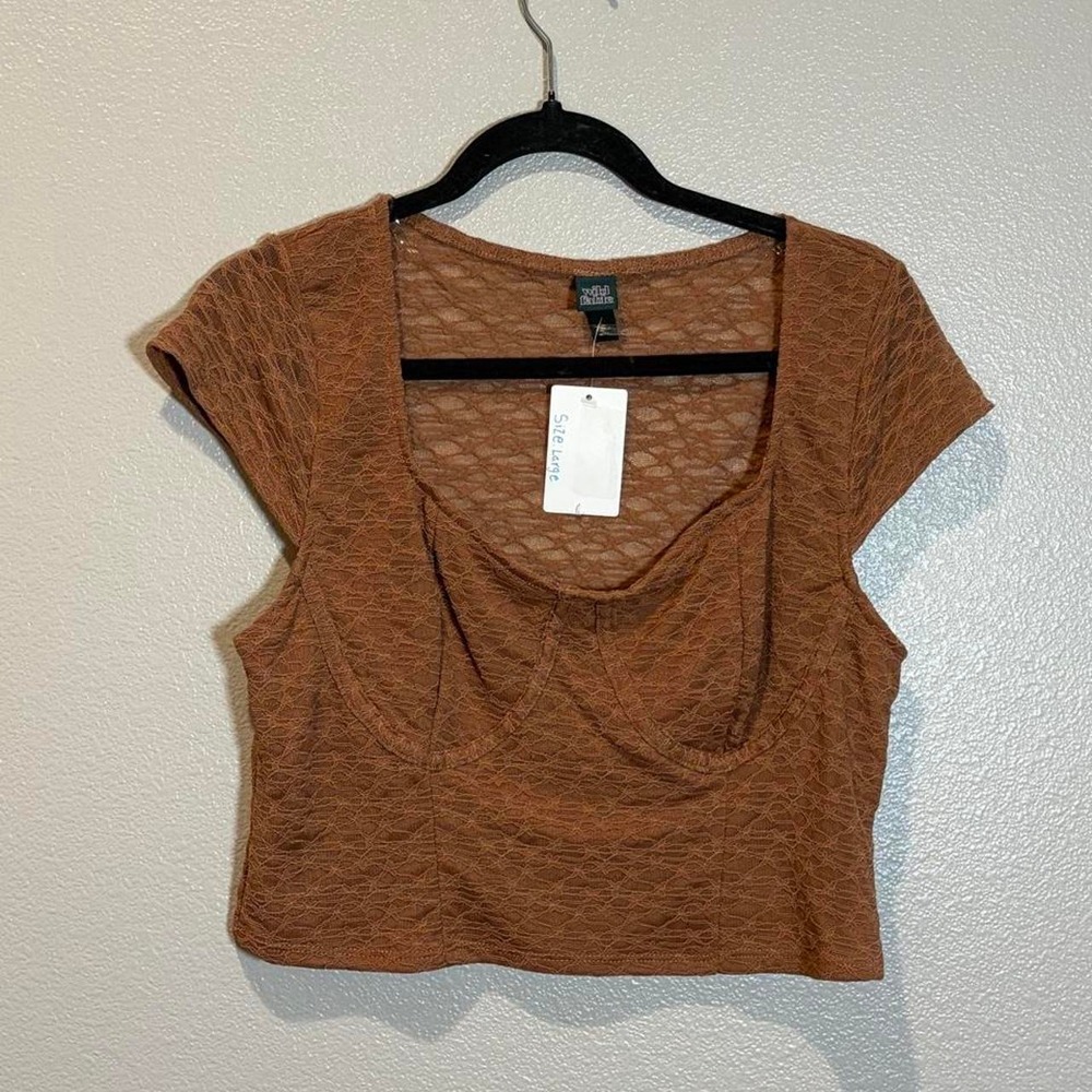 Wild Fable brown mesh crop top with lace detailing